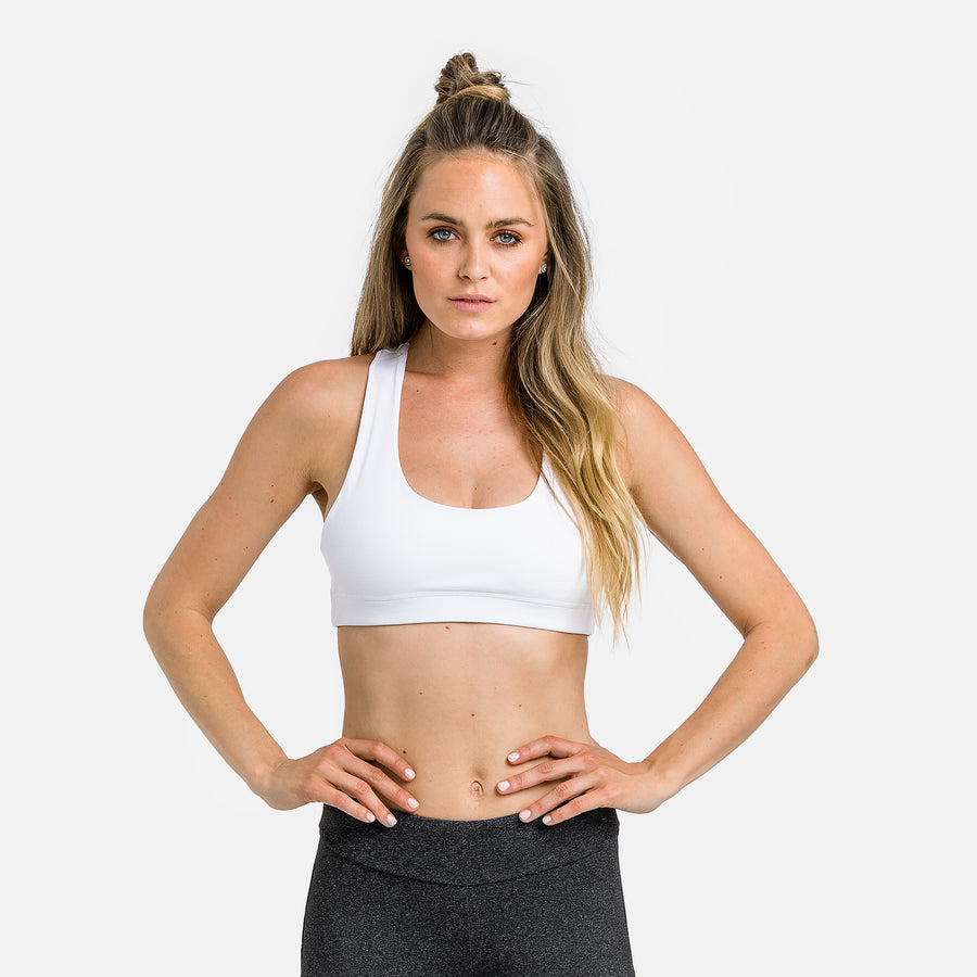Crop Top Racer Back White Sport Bra Best Performance Comfortable AVE Active Woman