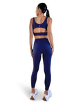 Navy Blue Leggings with a high-rise waistband, no front seam, and a sculpting second-skin fit for gym workout, Pilates, yoga or everyday use.